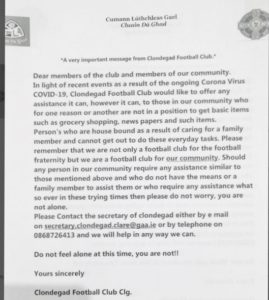Letter from Clondegad Football Club