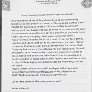 Letter from Clondegad Football Club